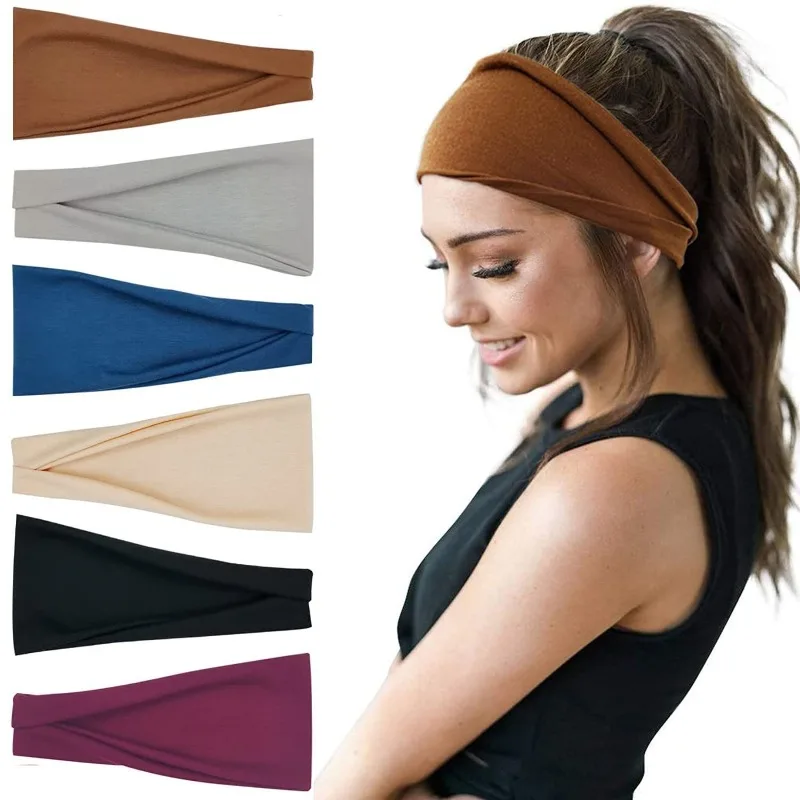 

Fashion Sports Yoga Hairbands for Women Soild Color Adjustable Elastic Wide Headband Headwear Wholesale