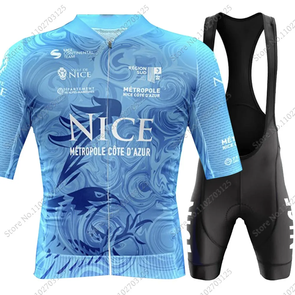 2024 Nice Métropole Team Cycling Jersey Set Short Sleeve France Clothing Mens Road Bike Shirts Suit Bicycle Bib Shorts MTB