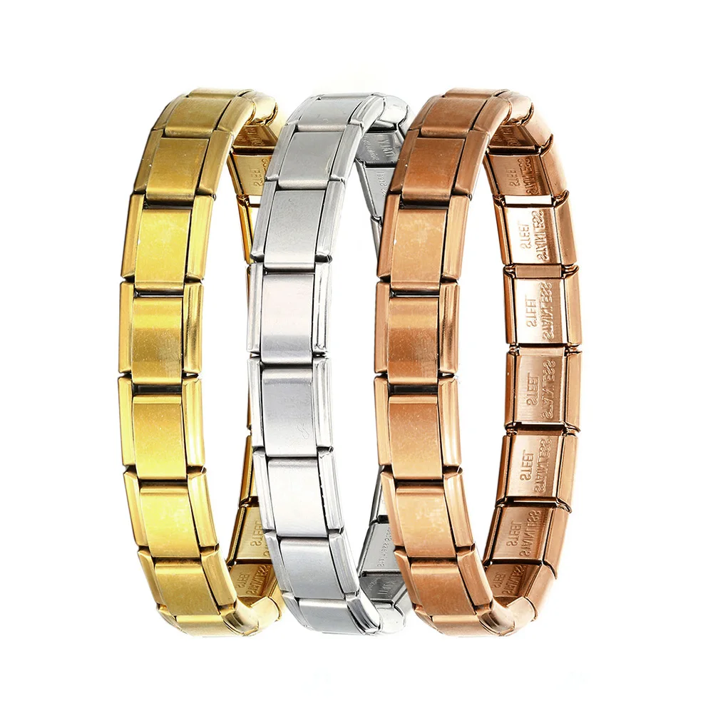 Trendy 9mm Width Italian Charm Elastic Bracelet Fashion Stainless Steel Bangle Link Chain on Hand Factory DIY Making Jewelry