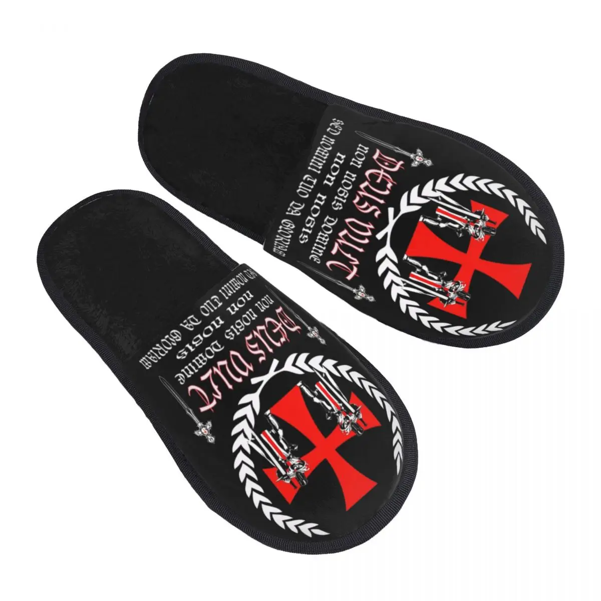 Custom Knights Templar Medieval Warrior Soft Memory Foam House Slippers Women Catholic Cross Comfy Warm Anti-skid Sole Slipper