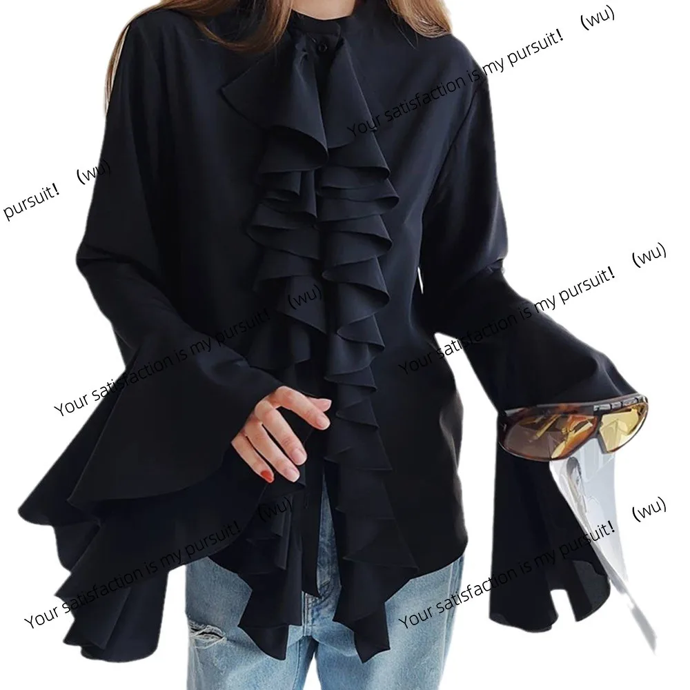 เสื้อคาร์ดิแกนแขนบานทรงหลวม ผ้าเทนเซล ชีฟองลายใบบัว เสื้อเชิ้ตแขนยาว เสื้อผู้หญิง