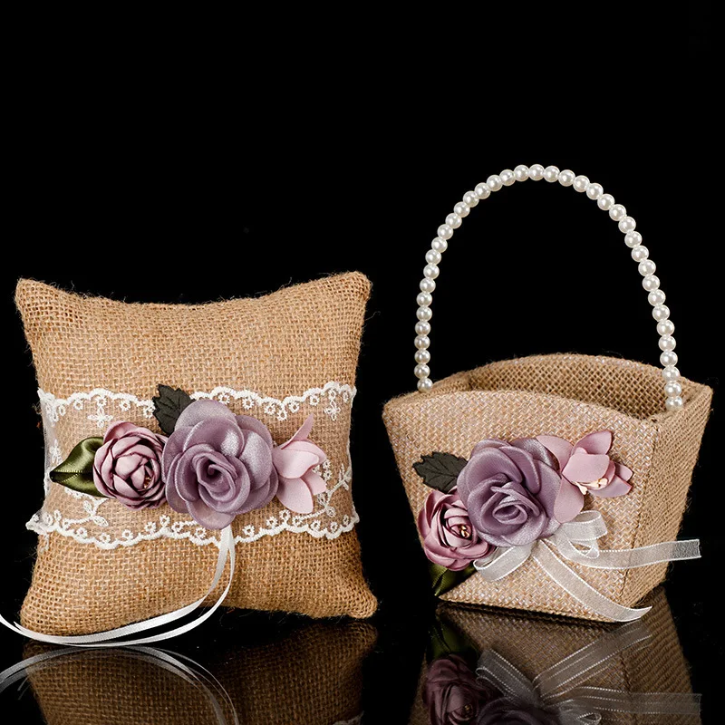 1pcs, Wedding White Hand-held Flower Basket, Wedding Supplies, Scattered Flower Basket, Bride Simulation Flower Ring Pillowcase