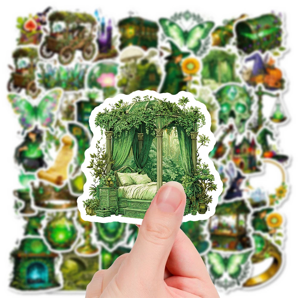 

10/30/56pcs Cartoon Green Forest Magic Witch Stickers Vintage Gothic Decals Decorative Scrapbook Phone Car Cool Graffiti Sticker