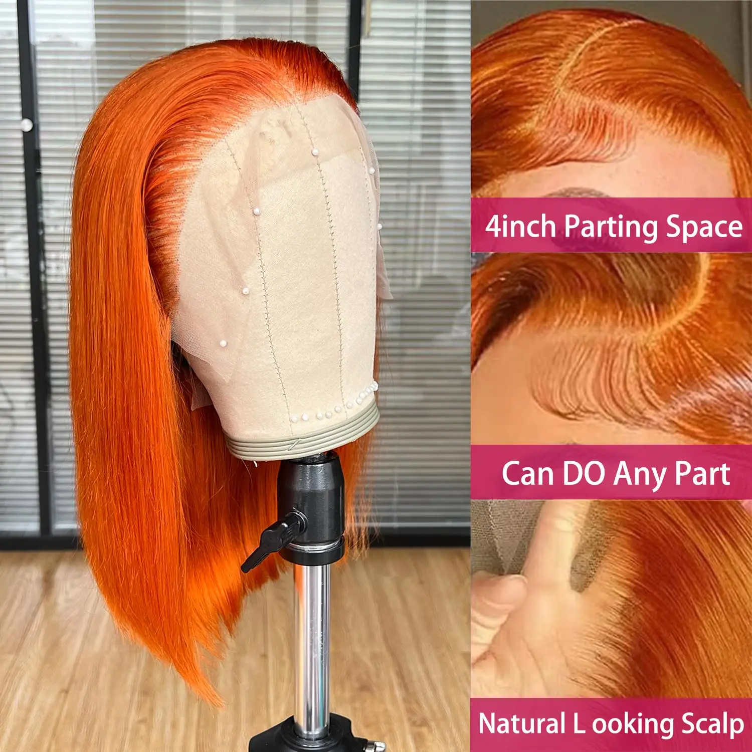 الزنجبيل البرتقالي 14 بوصة مستقيم بوب شعر مستعار شعر الإنسان 13x4 الدانتيل الباروكة الأمامية مستقيم الشعر بوب الدانتيل الجبهة قصيرة بوب خصلات الشعر المستعار الإنسان