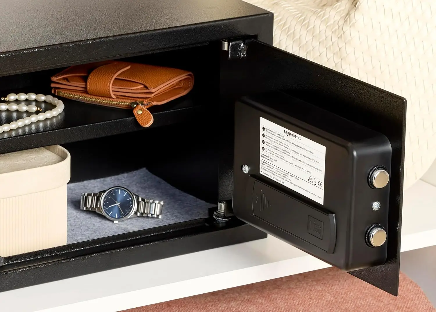 لوحة مفاتيح إلكترونية آمنة من الفولاذ مع صندوق قفل لمستندات المجوهرات النقدية باللون الأسود 0.5 قدم مكعب