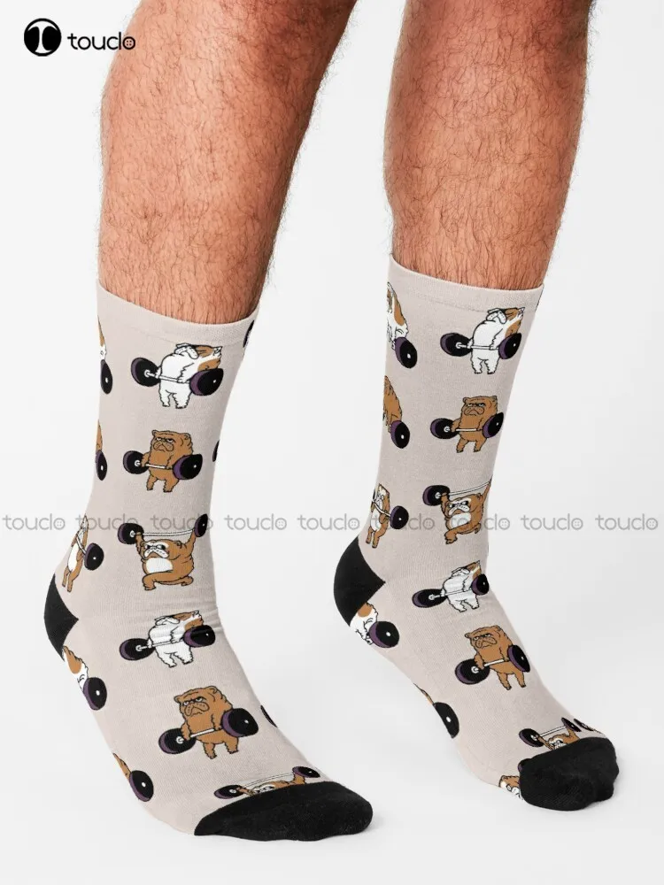 Lifting English Bulldog Socks Slipper Socks For Men Personalized Custom Unisex Adult Teen Youth Socks 360° Digital Print Gift