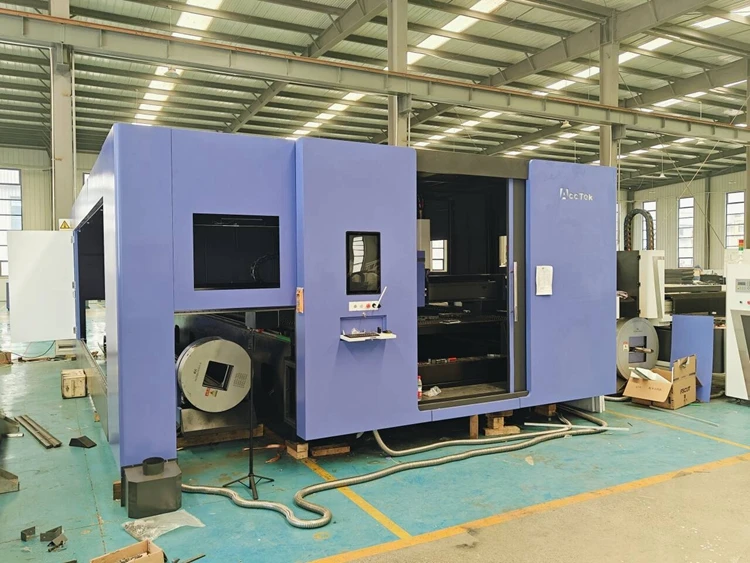Full Shelled Cover 2040 2560 12Kw  40KW Fiber Pipe Sheet Metal Laser Cutting Machine with Exchange Platform