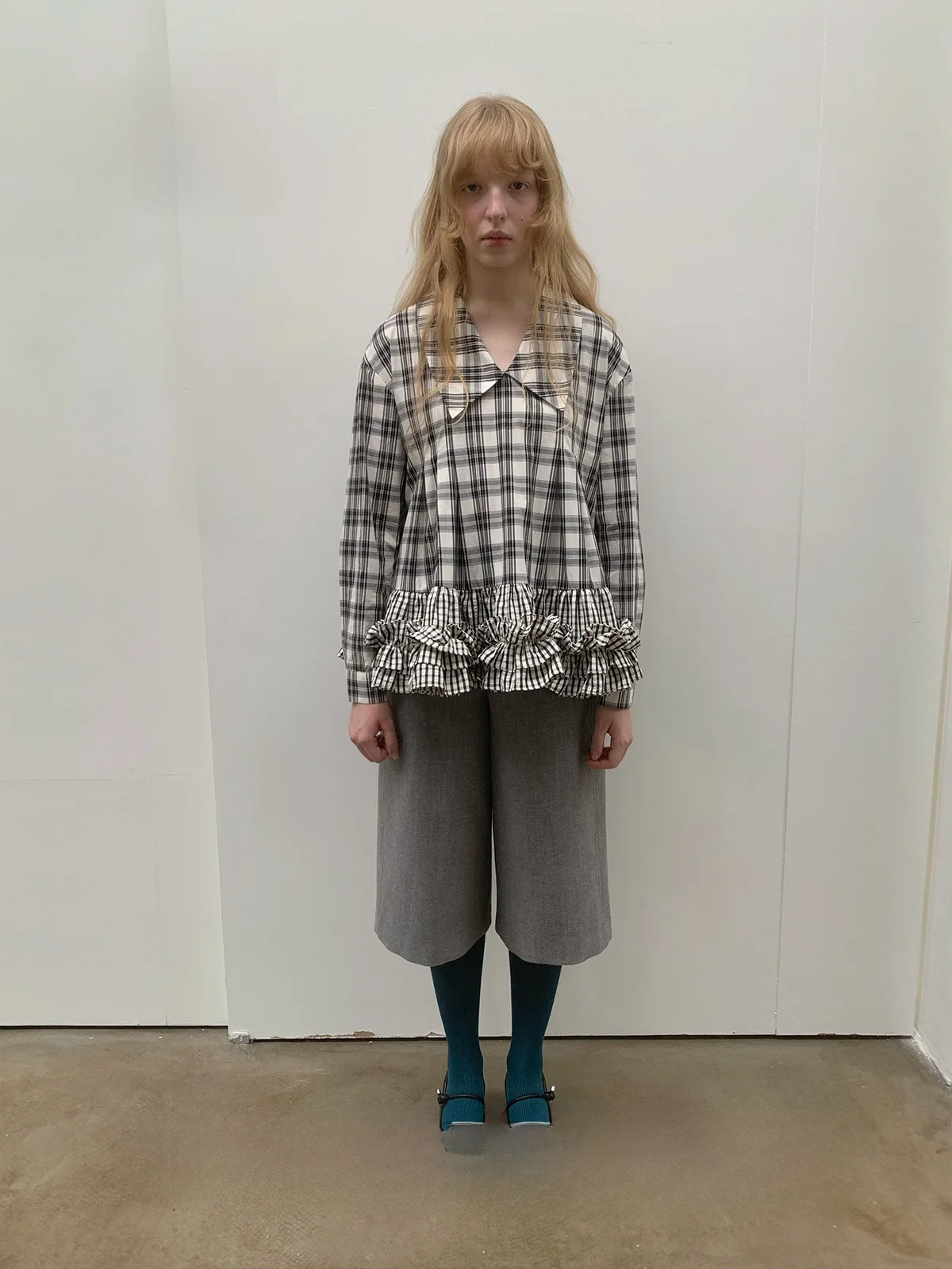 

Модная женская повседневная рубашка оверсайз с клетчатым пэчворком и деревянным воротником, с длинными рукавами, из смесового хлопка, с воротником-гольф