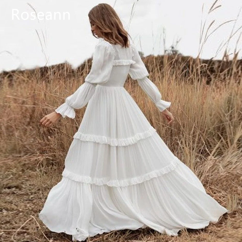 Customized High Quality A-line Wedding Dresses High Collar Design Layered Long Sleeve Draped Pleat Anke Length robe de mariée