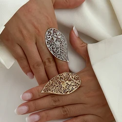Ingemark Punk Hollow Water Drop Leaf Rings for Women Couples Fashion Statement Vintage Irregular Geometric Finger Ring Jewelry
