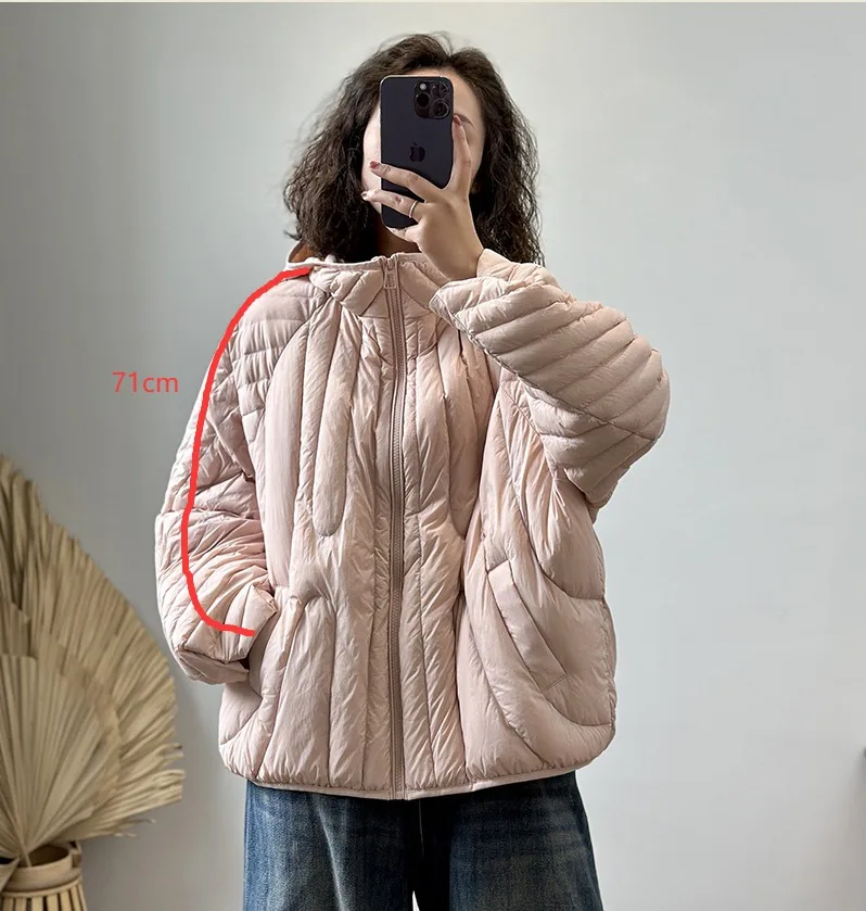 Schinteon Women Ultralight 90% White Duck Down Jacket Over Size Loose Casual Autumn Winter Outwear Vintage Coat Hood 2026 New