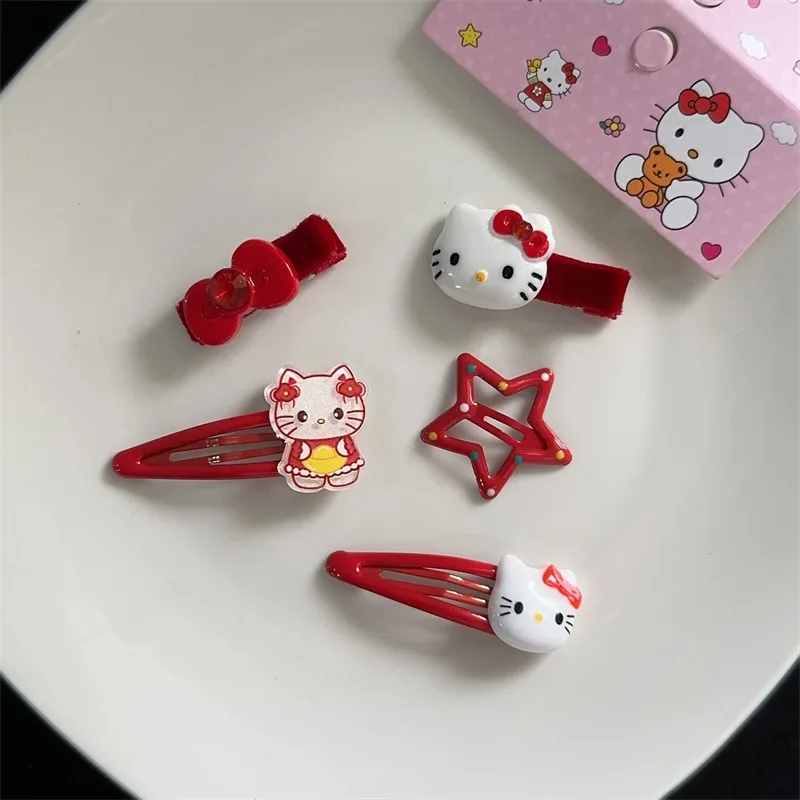 Kawaii Sanrio Hello Kitty Hair Clip Set Cartoon Cute Girls Ornaments Anime Accessories Hair Circle Headdress Bow Hairclips Gifts
