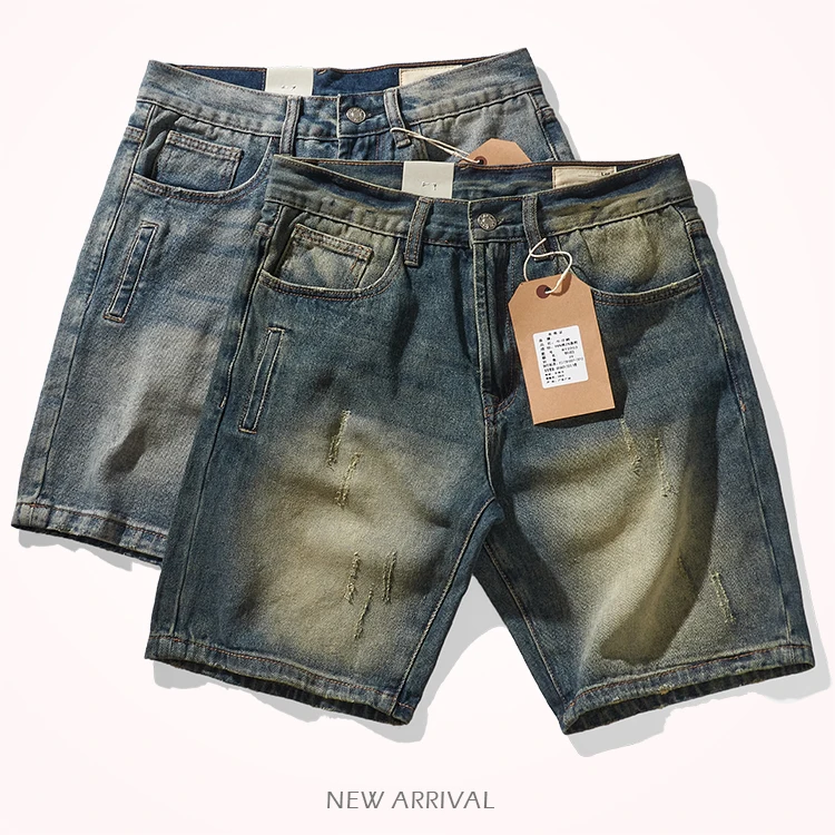 2022 Summer New American Retro Multi-pocketed Denim Shorts Men\'s Fashion 100% Cotton Washed Old Straight Casual Five-point Pants