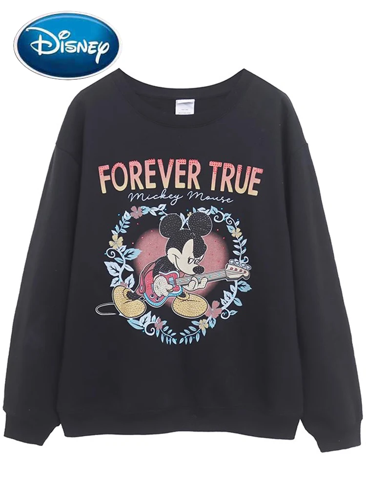 Disney Mickey Mouse Letter Cartoon Print Sweatshirt Harajuku Women Long Sleeve O-Neck Pullover Fleece Jumper Tops Streetwear