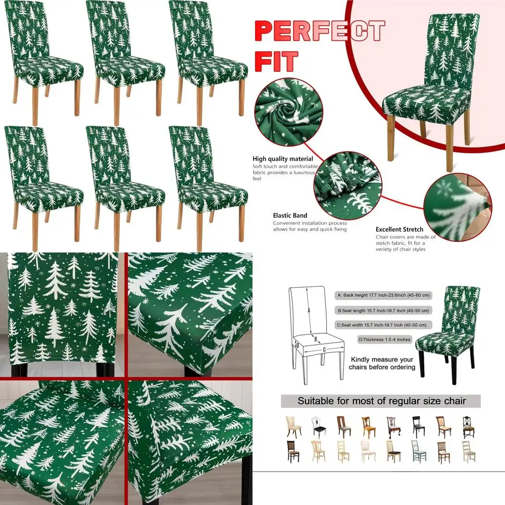 

Green Holiday Dining Chair Covers, Set of 6, Stretchable and Washable, Perfect for Christmas and Winter Celebrations