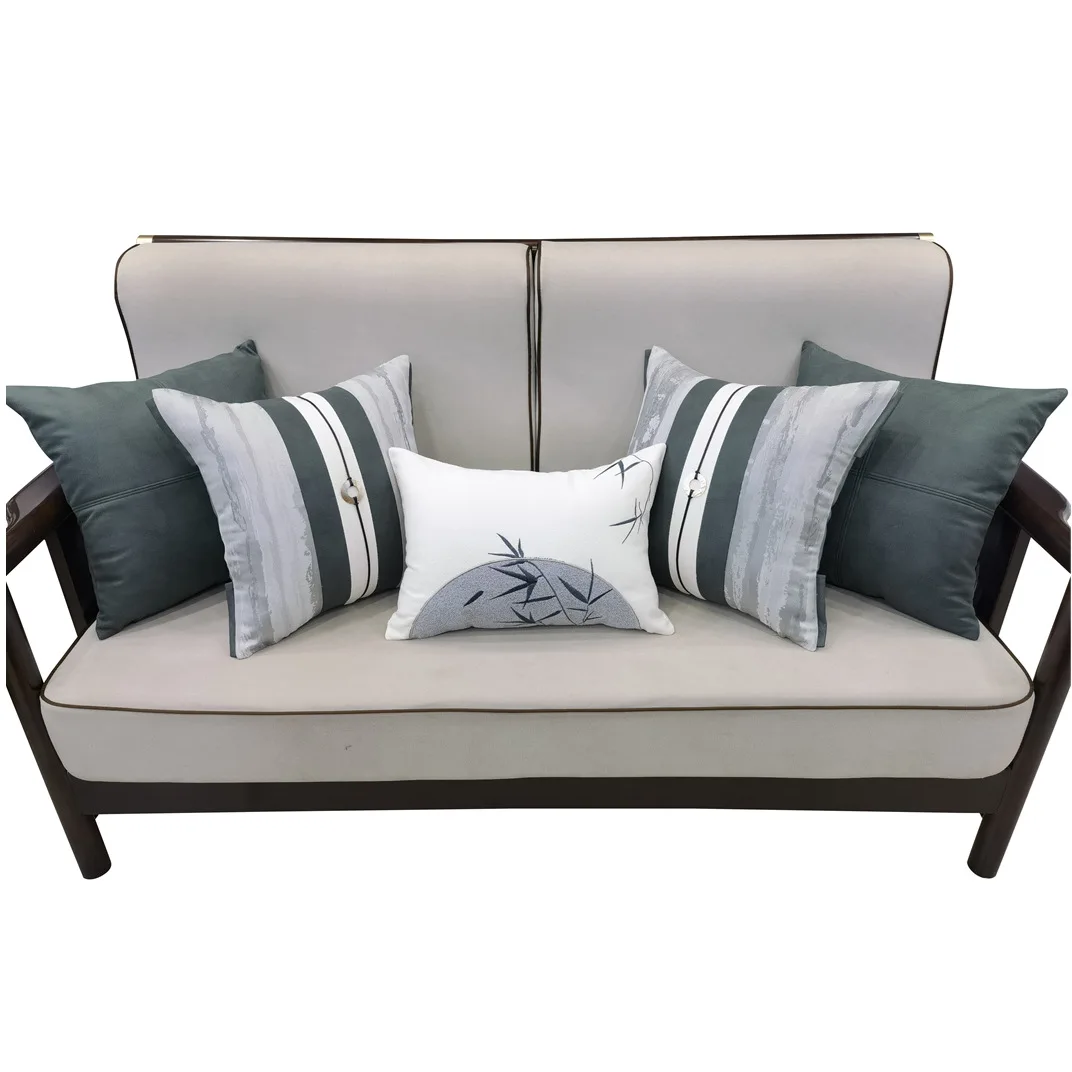 

Ancient Chinese Style Sofa Cushion Cover Ink Green Patchwork Embroidered Pillowcase Decoration