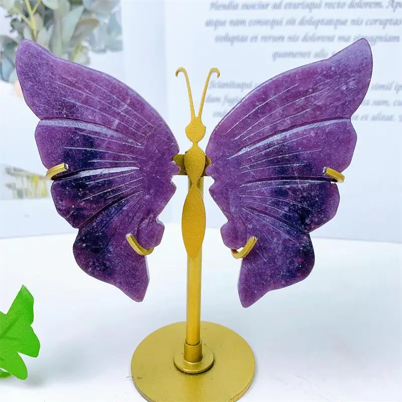 Natural Purple Mica Butterfly Wing Carving Sculpture Healing Gemstone Crystal Crafts For Home Decoration Ornament 1pair