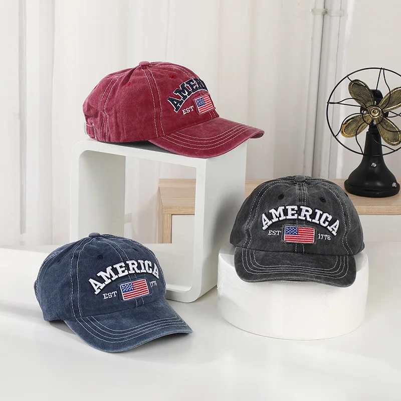 Hot sale washed clothe embroidered American baseball cap for men and women embroidered retro cowboy all-match sunscreen cap