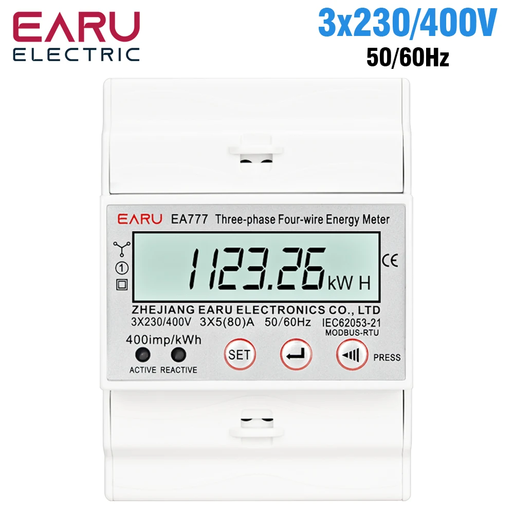 EARU Dreiphasen-Energiezähler mit Hintergrundbeleuchtung, bidirektionaler Stromzähler kWh, RS485-Fernkommunikation zur Zählerablesung, AC 380V