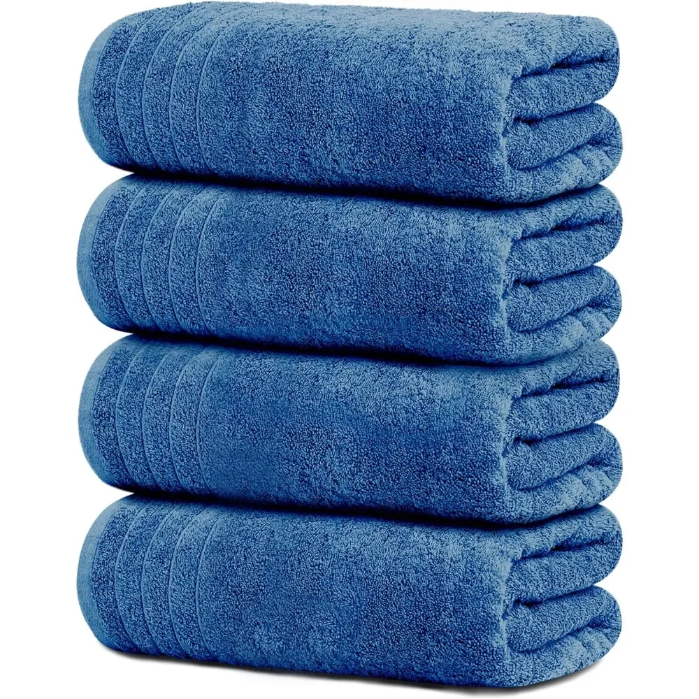 

100% Cotton, 30 x 60 Inches Extra Large Bath Towels, Lighter Weight,Super Absorbent, Perfect Bathroom Towels (Pack of 4, Blue)