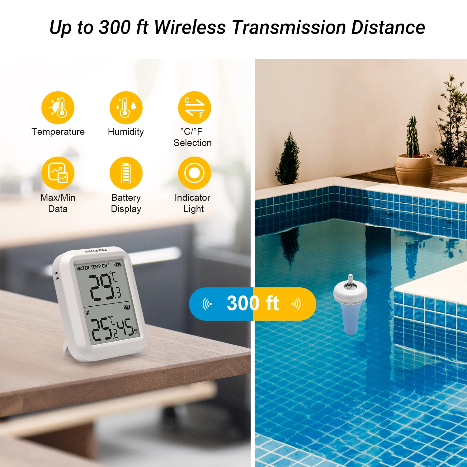 INKBIRD 2 Types of Wireless/Bluetooth Swimming Pool Floating Thermometer Digital Outdoor Accurate Temperature LCD Display