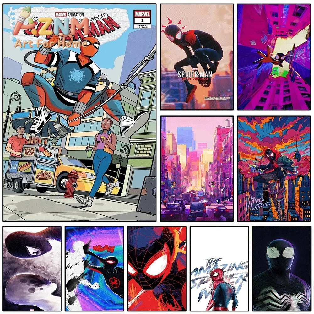 Your Friendly Neighborhood Spider Man Comic Cover Street Food Scene Marvel Superhero Canvas Wall Art No Frame Canvas Painting
