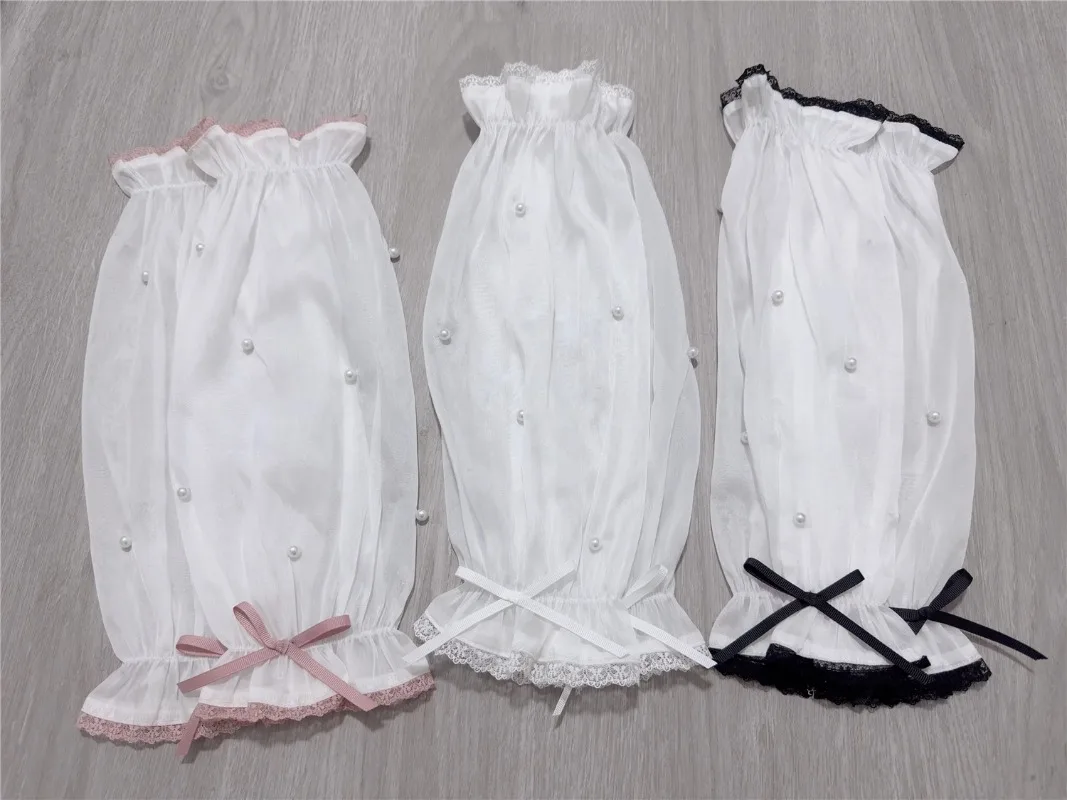 2025 Summer Japanese Bead Chain Sleeves Shirt Sweet Lolita Solid Color Single-breasted Slim-fitting Short-sleeved Blusas Mujer
