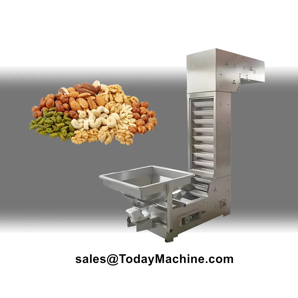 การให้อาหารอัตโนมัติ Z Chain Belt Bucket Lift Conveyor System สําหรับเมล็ดกาแฟข้าว