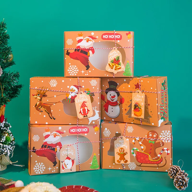 LBSISI Life-Christmas Treats Boxes, Santa Reindeer Pattern, Reusable, Packing Cookie, Party Supplies, 5 Pcs, 12Pcs