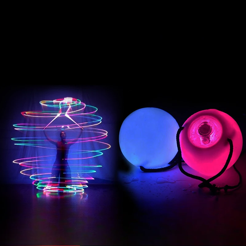 Ruoru 2 قطعة = 1 زوج LED POI الكرة مضيئة الرقص الشرقي رمي الكرة اليوغا ممارسة الدعائم مرحلة الأداء اكسسوارات كرات RGB #3