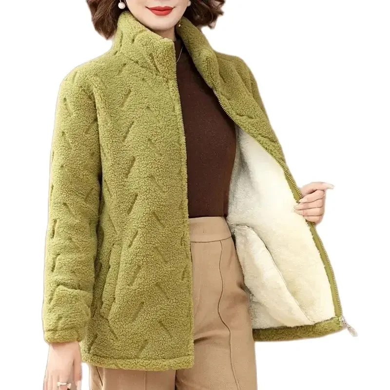 

Middle-Aged Elderly Mothers Autumn Winter Wool Women Coat Fashion Warm Overcoat Imitation Lambswool Cotton-Padded Jacket Female