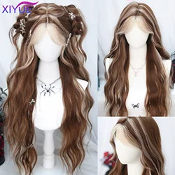 XIYUE Brown Blonde Long Wavy Synthetic Wigs Middle Part Natural Wig Heat Resistant Cosplay Party Daily Hair Wig for Women