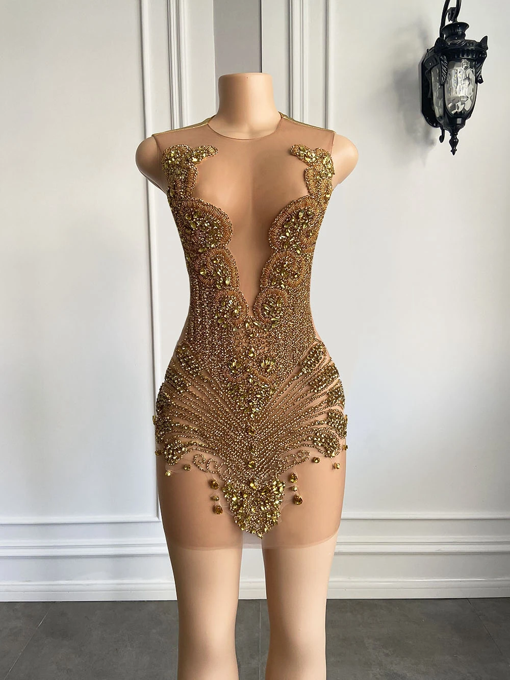 Sexy Sheer See Through Zwarte Meisje Korte Prom Dress Golden Diamond Luxe Kralen Kristallen Vrouwen Cocktail Partij Jassen Voor Verjaardag