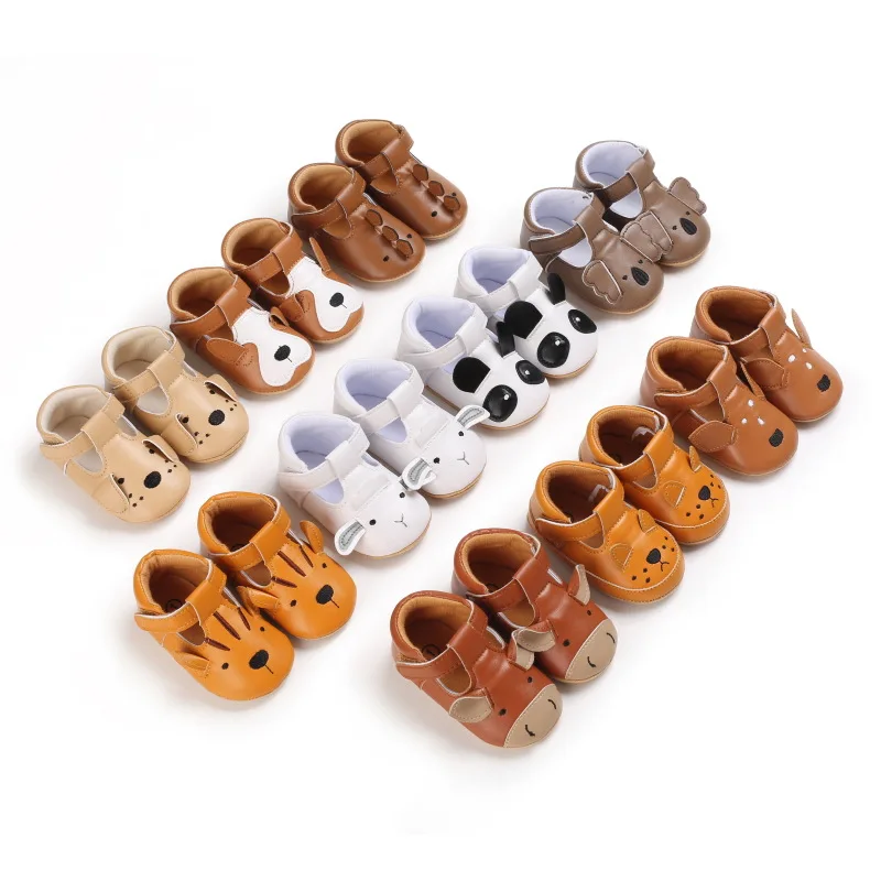 New Cute Animal Cartoon Baby Shoes Pu Leather Rubber Sole Soft Light Weight 0-1 Year Old Baby Toddler Shoes