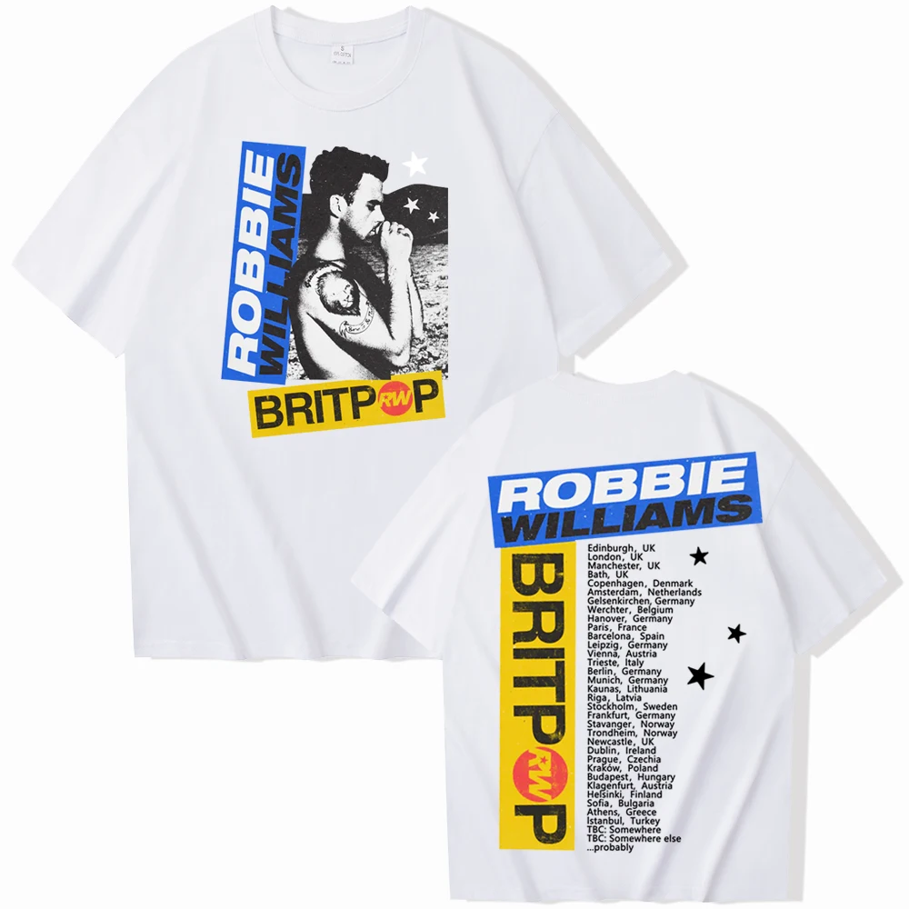 تي شيرت Robbie Williams Britpop Tour 2025 تي شيرت Robbie Williams للجنسين بلوفر علوي