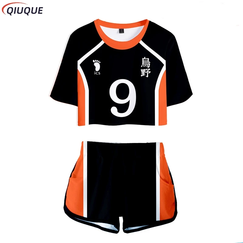 Karasuno Koukou Cosplay Costume Summer Girls Cheerleading Uniform Women Anime Crop Top Short-sleeved T-shirt Shorts view 3