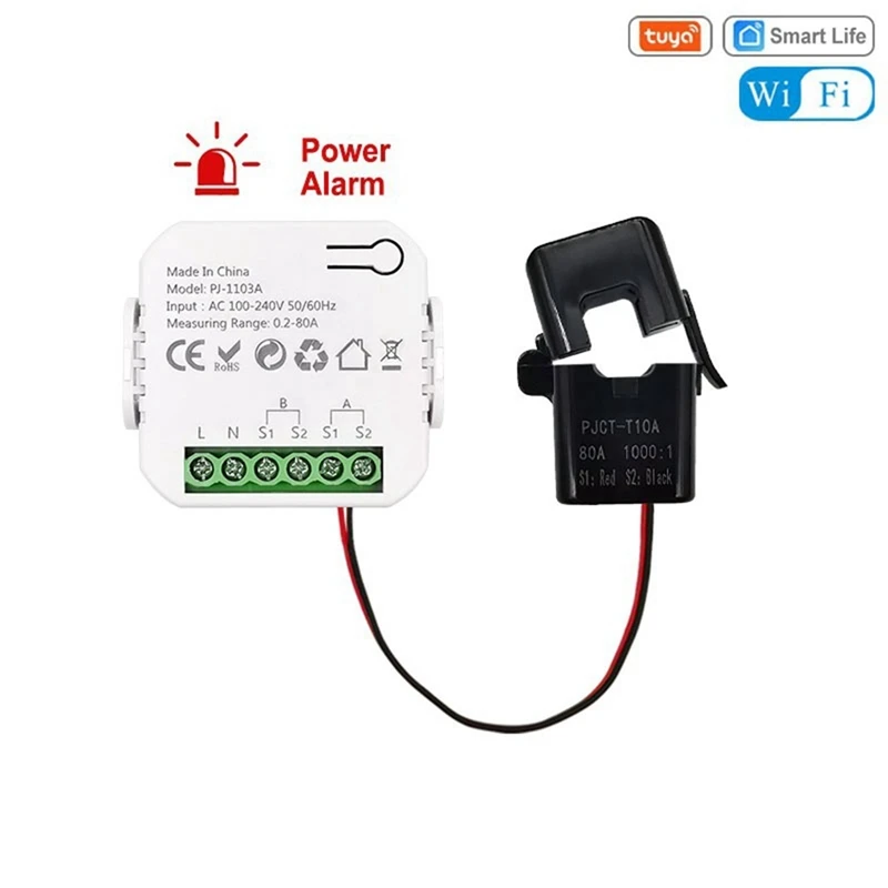 Tuya Smart Wifi Energy Meter Bidirection With Current Transformer App Monitor Power 80A Support Alarm