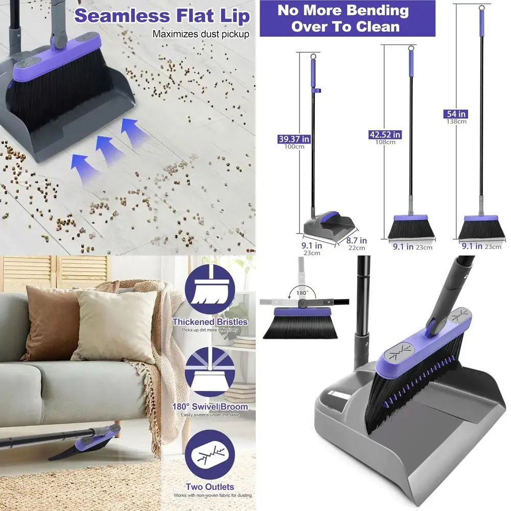 

Telescopic Broom and Dustpan Set, 54 Soft Bristles, 180° Swivel, for Indoor & Outdoor Use