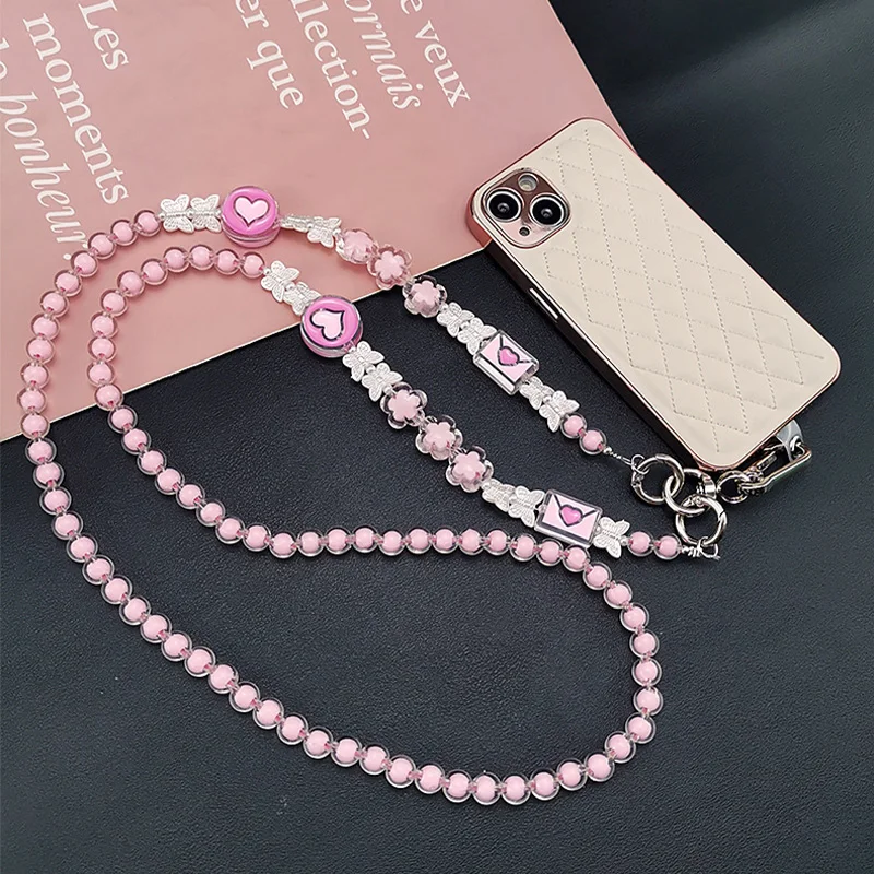 1Pcs Hand-beaded Women's Mobile Phone Lanyard Long Shoulder Straps Rope Anti-lost Sling Belt Bag Chain Crossbody Chain DIY Charm