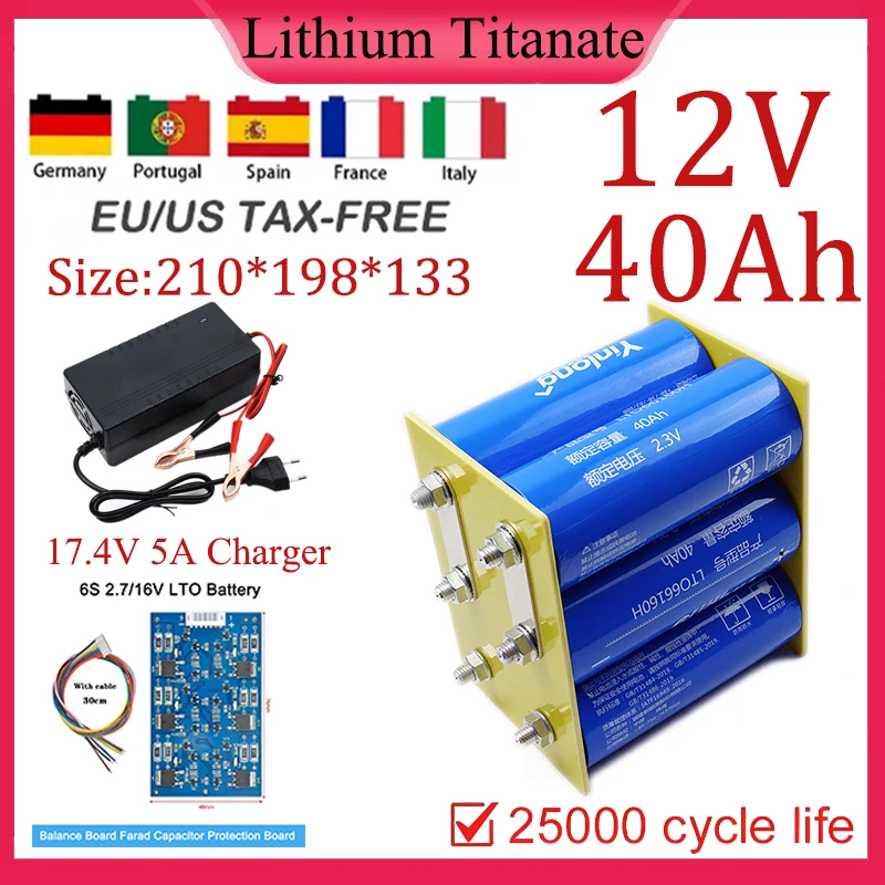 New12V 40Ah 66160 Lithium Titanate Battery 6S1P LTO Original Yinlong For 17.4V E-Boat EV RV Inverter Car starter Solar duty free