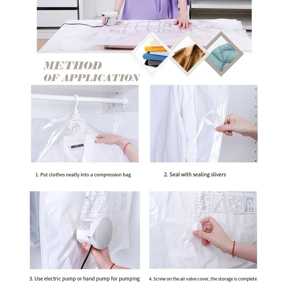 Hanging Vacuum Storage Bags Space Saving Clothes Compression Storage Bag Reusable Empty Pump Bags for Clothes Suits Dress Jacket