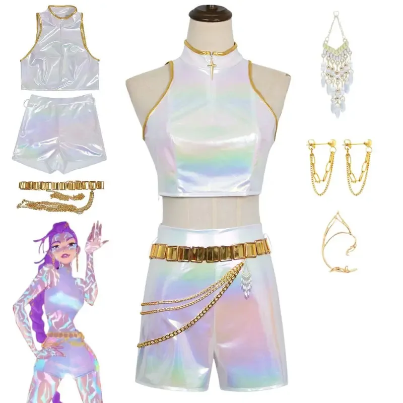 qa156Girl Kpop Demon Hunters Rumi Cosplay Costume Top Shorts for Adult 4-12 Years Old Girls Roleplay Halloween Carnival Disguise