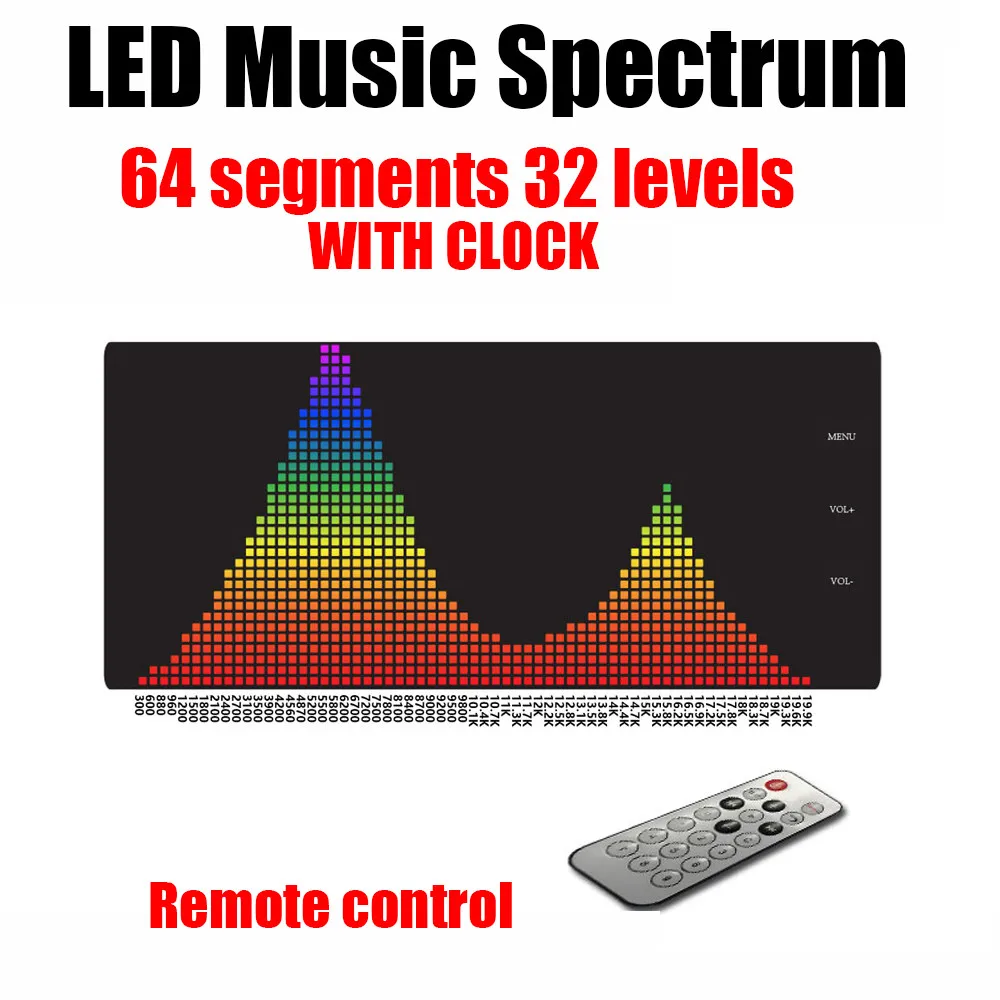 P4 64x32 LED Music Spectrum Level Indicator CLOCK Display Remote Control Rhythm Analyzer VU Meter POWRE Amplifier Ambient Light