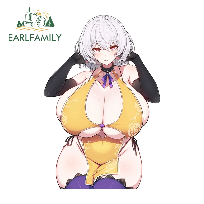 

EARLFAMILY 13 см x 8,7 см, Стикеры для автомобиля с рисунком груди, Ahegao NSFW, автомобильные аксессуары, виниловые аксессуары для автомобиля