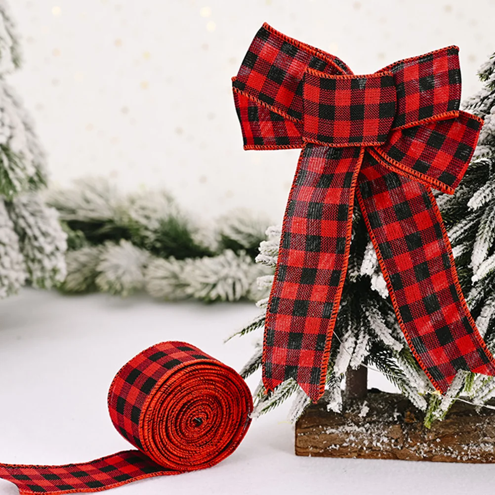 

4Pcs Holiday Plaid Ribbon Black White Red Checkered Smooth Texture for Christmas Tree Wreath Wrapping DIY Craft Ribbon Tape
