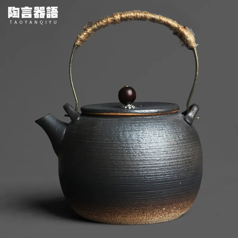 

Black stone glaze copper handle ring boiling water ceramic teapot natural gas charcoal fire boiling coffee milk teapot