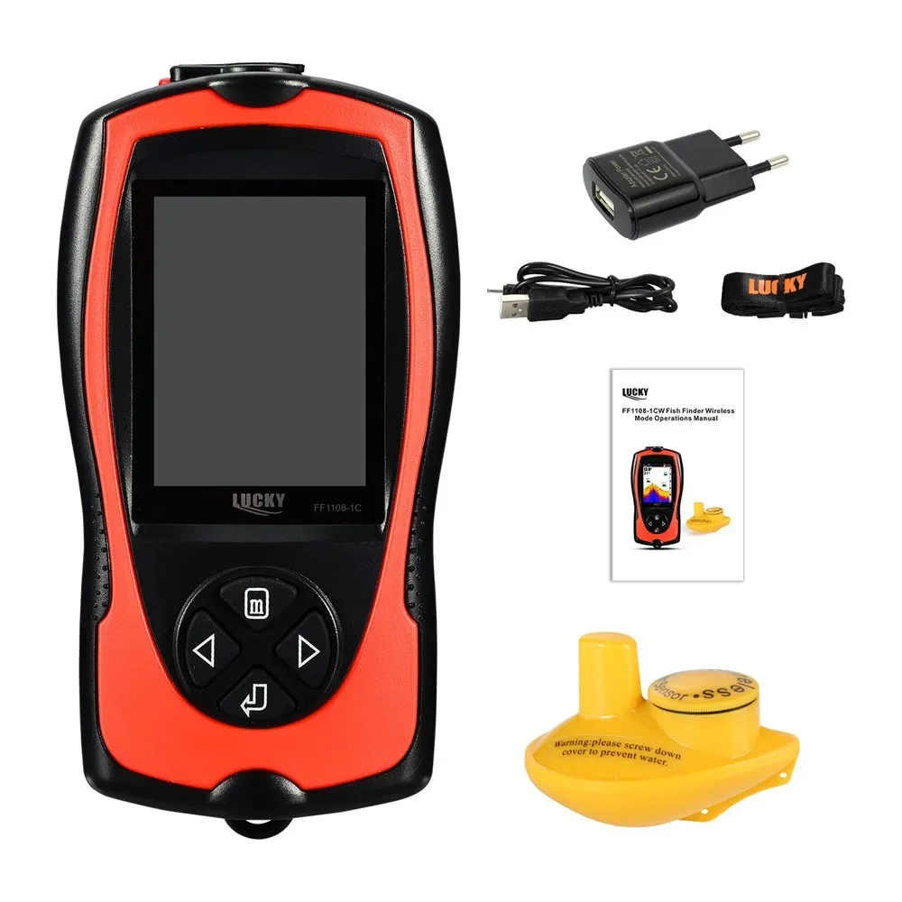 LUCKY FF1108-1CW 100m wireless operating range Wireless Sonar Color Fishfinder 90 degrees Sonar Coverage Echo Sounder