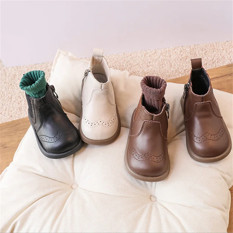 Chaussures en cuir pour bébés filles, bottes de rinçage pour enfants, semelle en caoutchouc, chaussures pour bébés, mode pour tout-petits, petites filles, 15-25, printemps, automne, nouveau