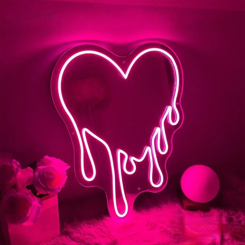 LED Neon Light Heart Mirror Aesthetic Room Decor  Atmosphere Love for Bedroom Wedding Decoration US/EU/UK/AU Plug 12 Colors