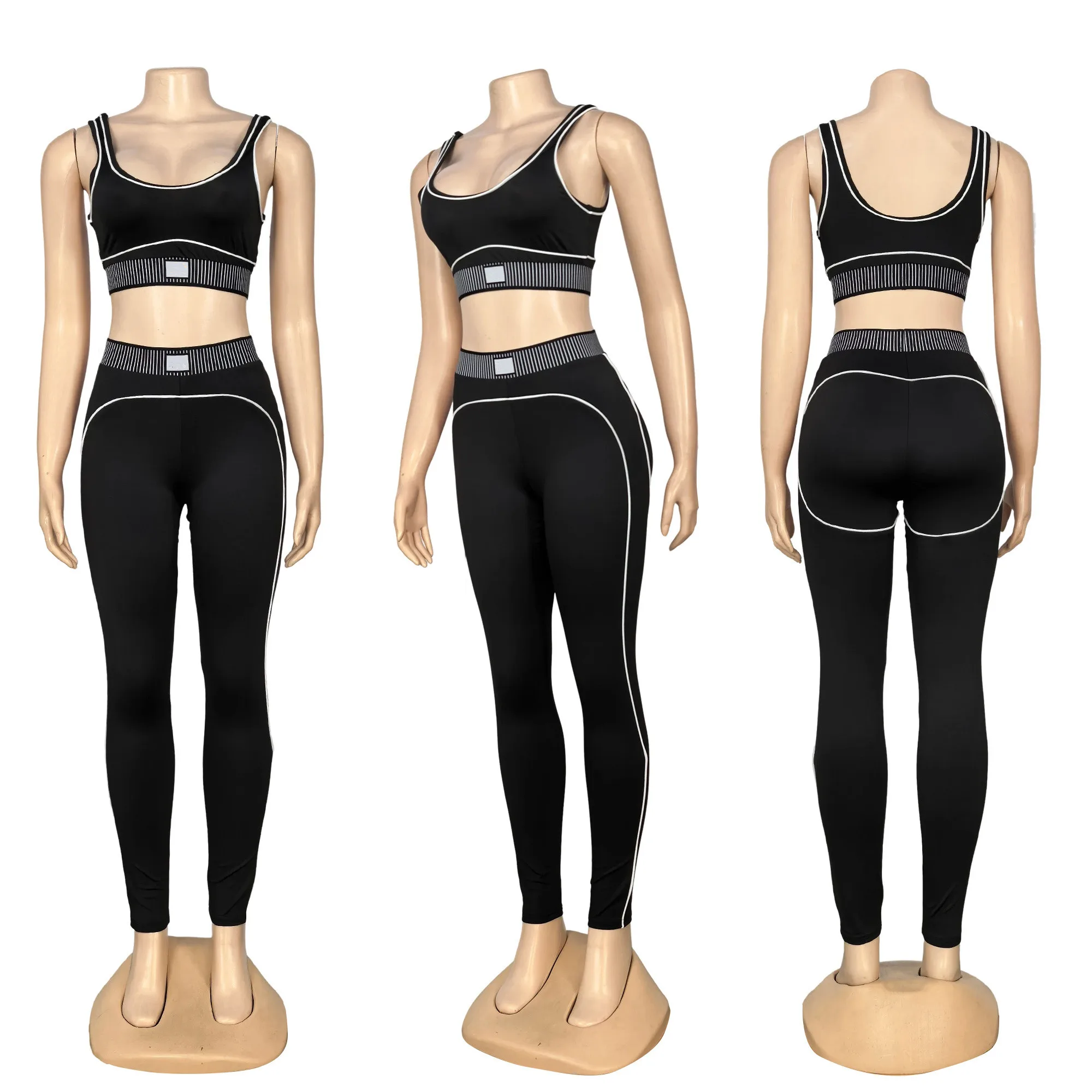 Q6325 Women's European and American Style Fashion Sports Suit High-Waisted Hip-Lifting Yoga Set Two-Piece Slim-Fitting Fitness W
